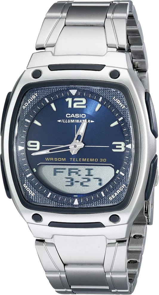 HOTCasio AW81D Series | Watches for Men | Analog Digital Watch | Silver Stainless Steel | 1/100 SEC Stopwatch | Countdown Timer | World Time | LED Light | 50M WR | Multi Alarm | Calendar | 10 Yr Batt