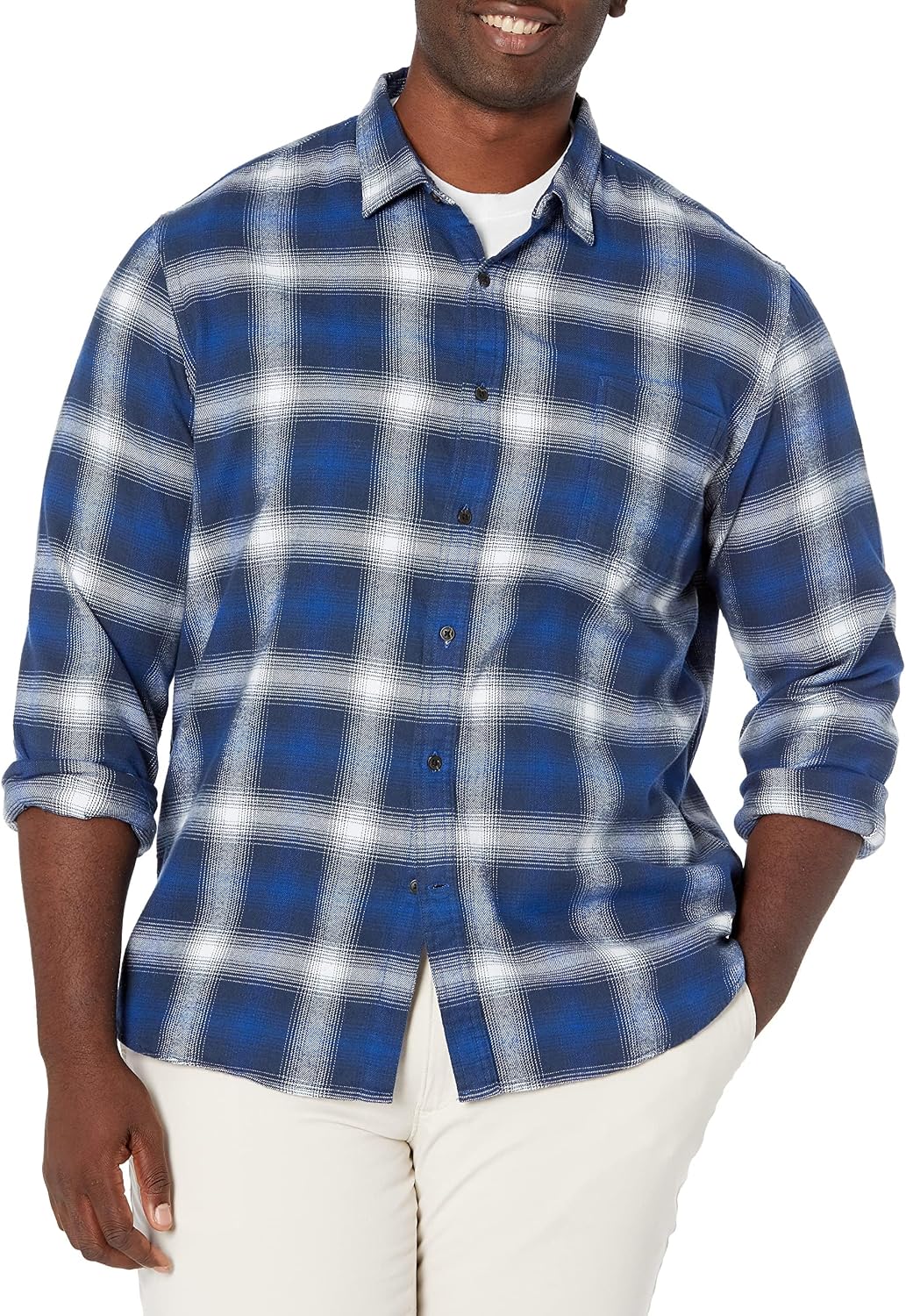 HOTAmazon Essentials Men's Slim-Fit Flannel Shirt, Long Sleeve Button Down Plaid