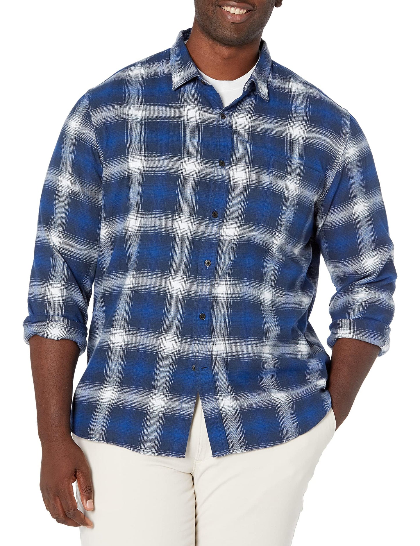 HOTAmazon Essentials Men's Slim-Fit Flannel Shirt, Long Sleeve Button Down Plaid