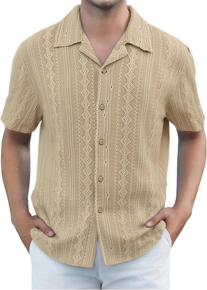 HOTDamipow Mens Casual Button Down Shirts Short Sleeve Fashion Vacation Beach Shirts