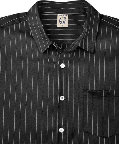 HOTHardaddy Men's Casual Striped Shirts Button Down Short Sleeve Blouse Summer Hawaiian Shirt