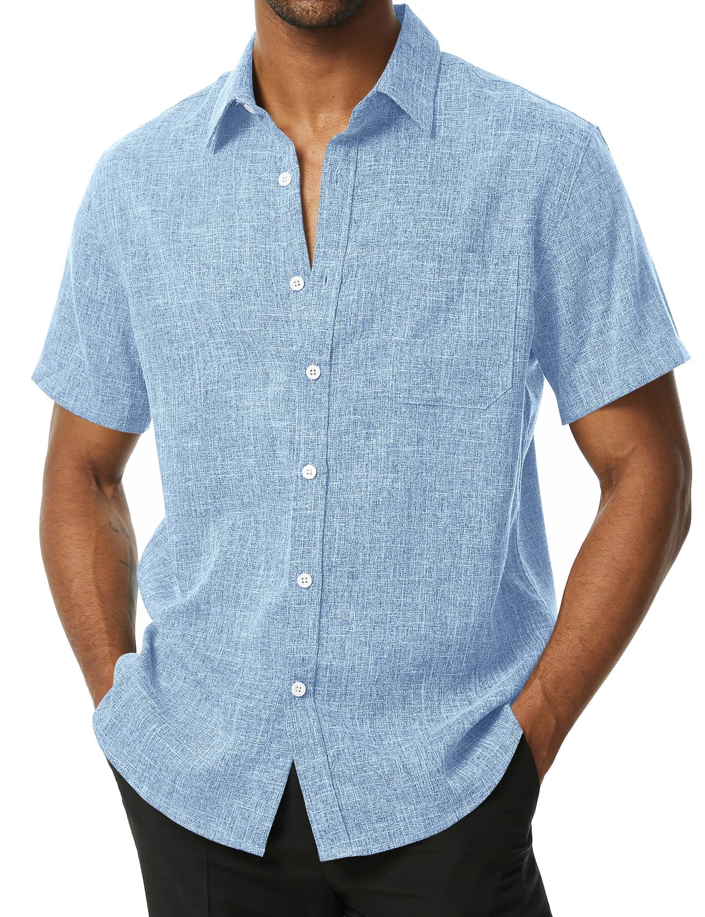 HOTPARKLEES Mens Wrinkle Free Short Sleeve Button Down Shirts Texture Linen Shirts Casual Vacation Beach Summer Tops