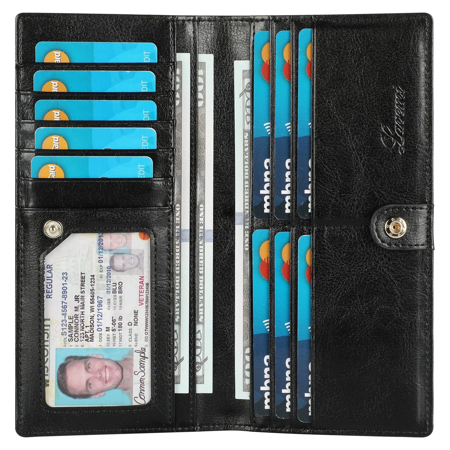 HOTLavemi Ultra Slim Thin Leather Women Wallet RFID Blocking Credit Card Holder Bifold Long Ladies Billfold