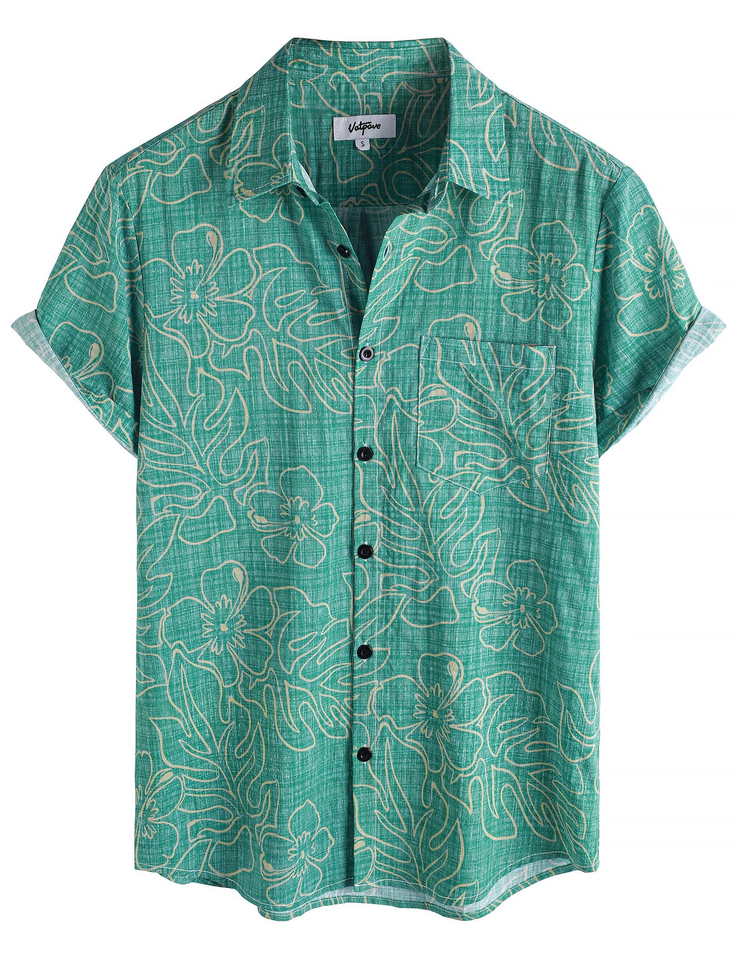 HOTVATPAVE Mens Hawaiian Shirts Casual Summer Short Sleeve Button Down Shirts | Beach, Floral, Front Pocket, Cotton, Tropical, Vacation, Vintage, Printed, Cruise, Collared, Aloha, Party, Reverse Fabric