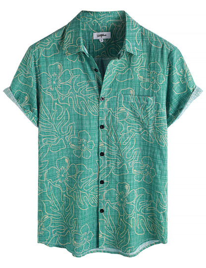 HOTVATPAVE Mens Hawaiian Shirts Casual Summer Short Sleeve Button Down Shirts | Beach, Floral, Front Pocket, Cotton, Tropical, Vacation, Vintage, Printed, Cruise, Collared, Aloha, Party, Reverse Fabric