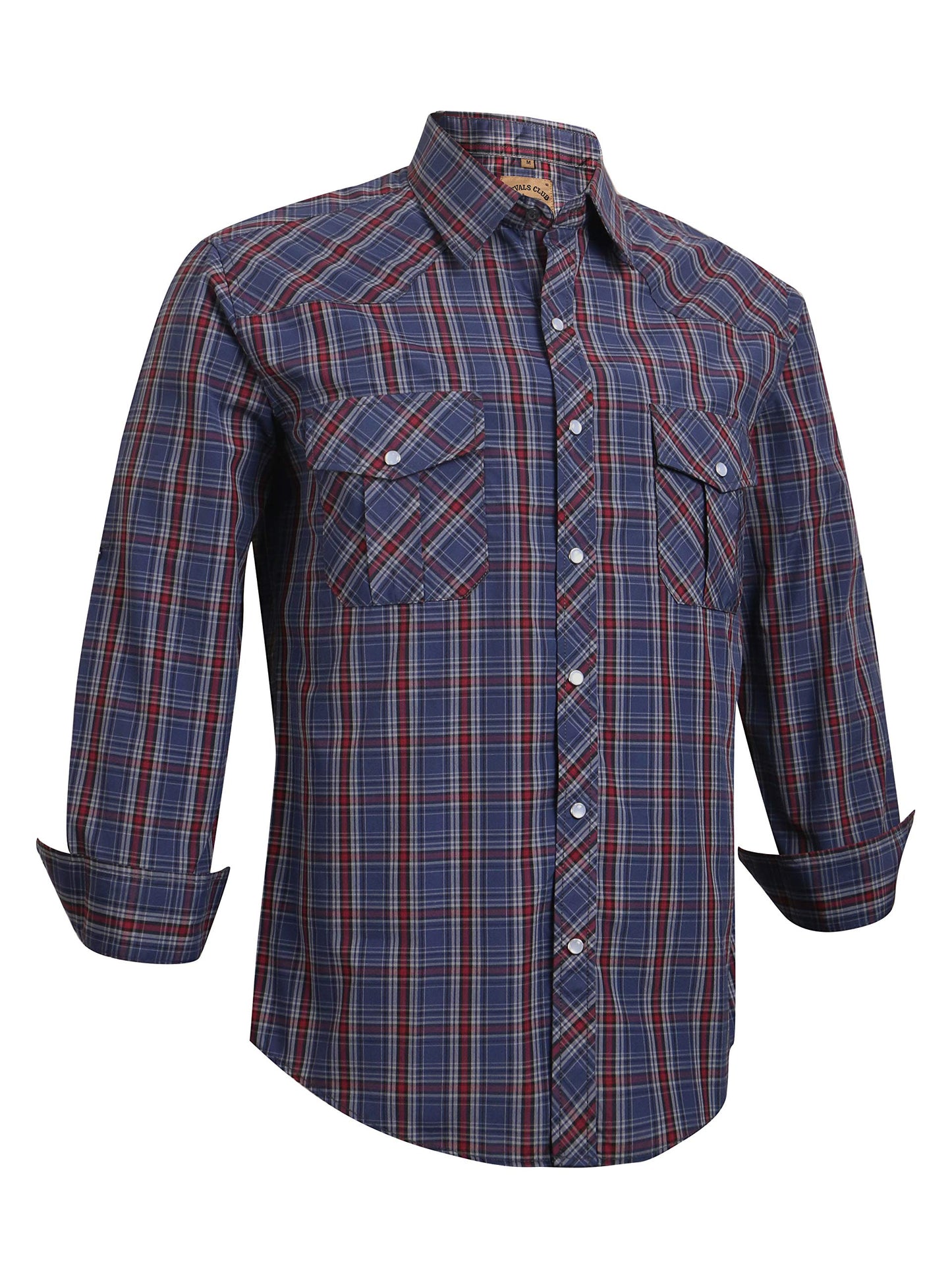 HOTCOEVALS CLUB Men's Western Pearl Snap Button Up Casual Cowboy Long Sleeve Two Pockets Work Shirts