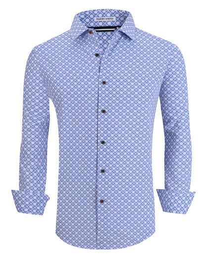 HOTAlex Vando Mens Wrinkle Free 4-Way Stretch Print Business Casual Shirt | Wrinkle resistant, Machine washable, Classic check Pattern, True-to-size cut, Business & Daily, Easy outfit pairing