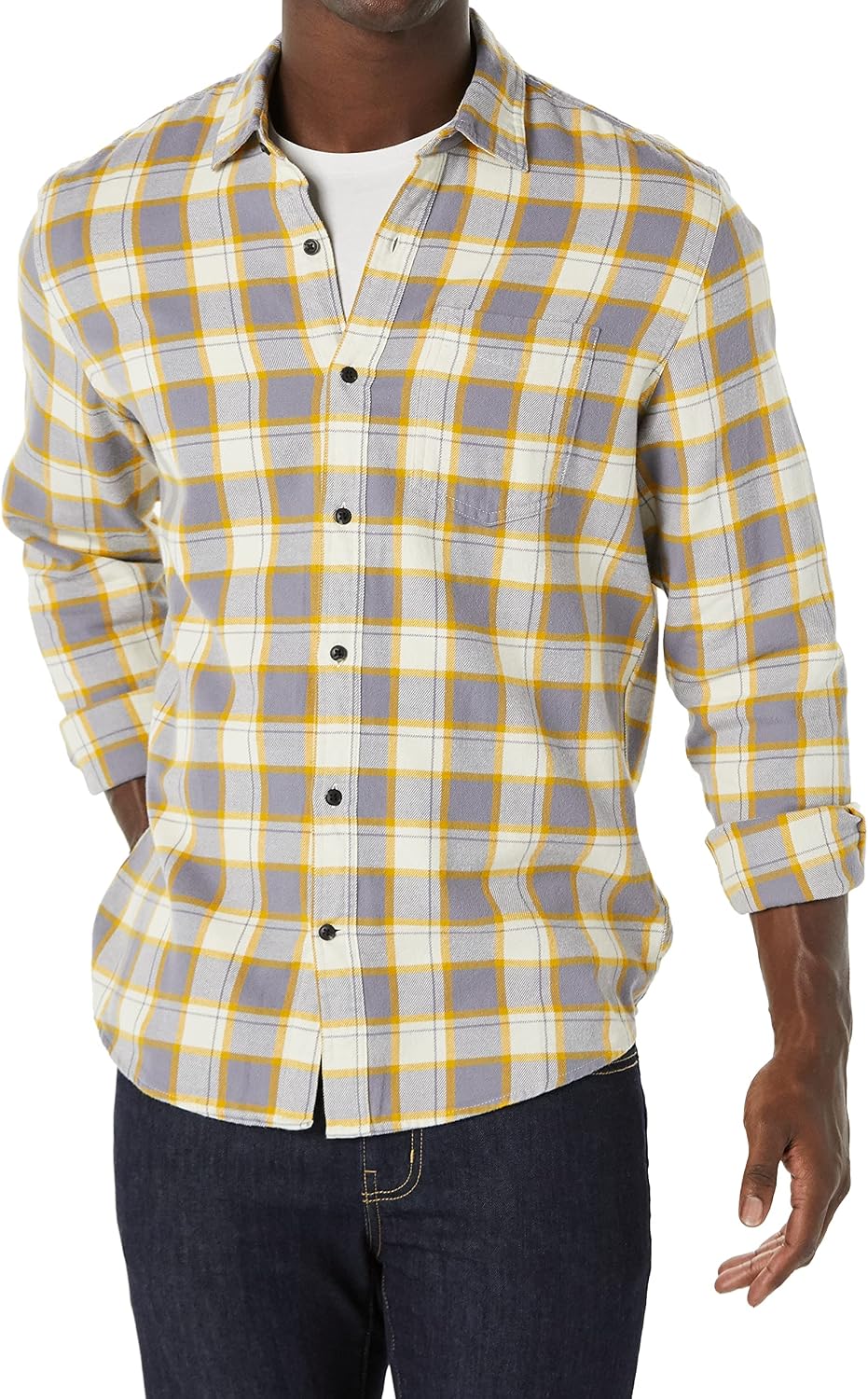 HOTAmazon Essentials Men's Regular Fit Long-Sleeve Flannel Shirt, Soft Brushed Cotton, Lightweight yet Warm