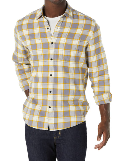 HOTAmazon Essentials Men's Regular Fit Long-Sleeve Flannel Shirt, Soft Brushed Cotton, Lightweight yet Warm