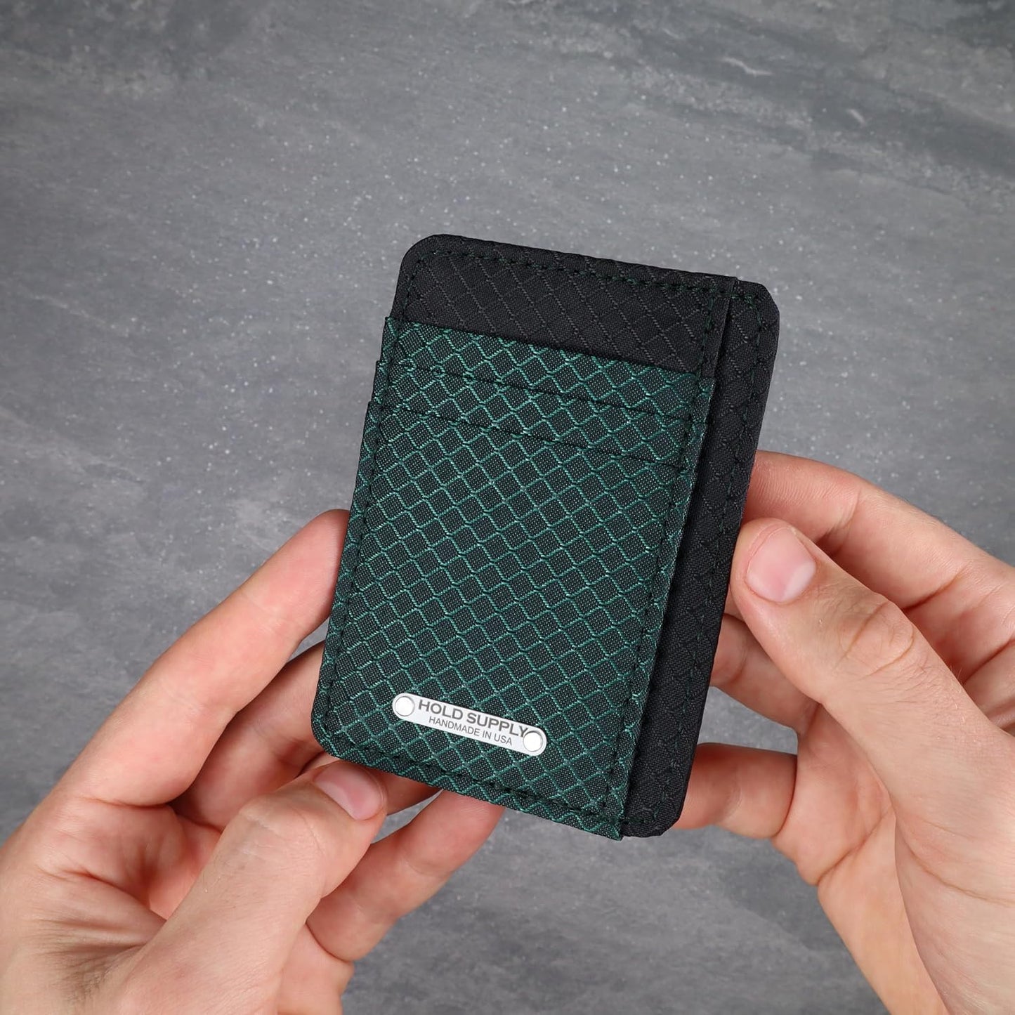 HOTRipstop Minimalist Fabric Front Pocket Wallet, Nylon and Polyester Ripstop Fabric Card and Cash Holder Wallet Handmade in California (Green & Black)