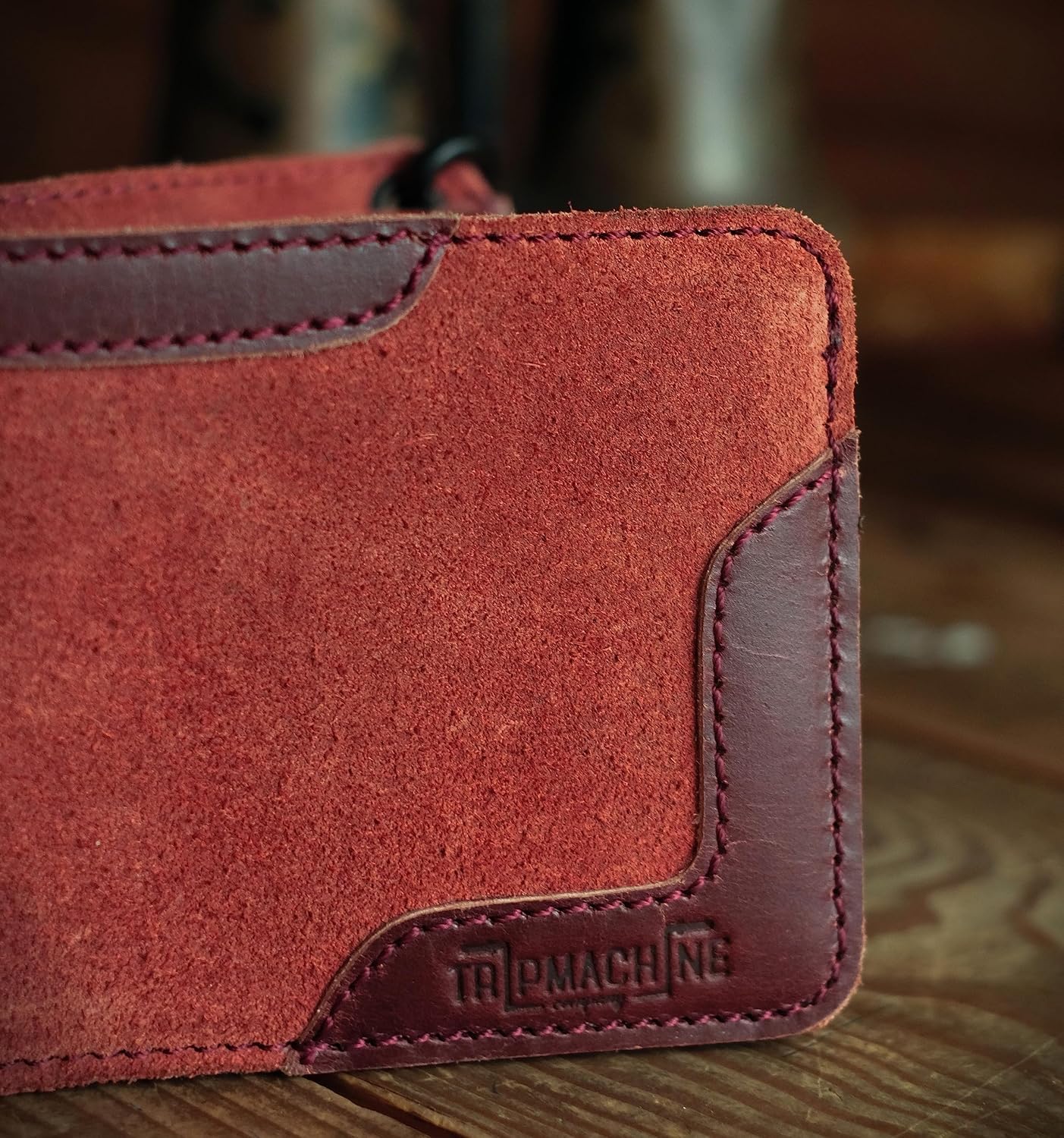 HOTTrip Machine Company Rodeo Motorcycle Genuine Leather Chain Wallet for Men (Cherry Red)