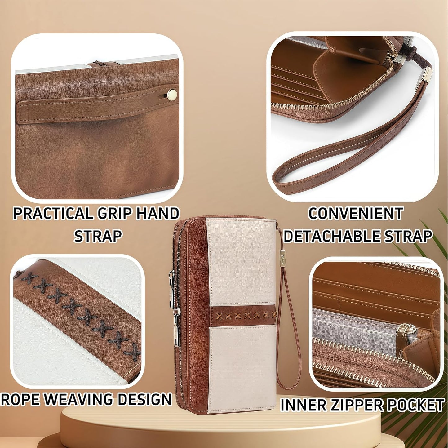 HOTLarge Capacity Women's Leather Wallet - RFID Blocking Double Zipper Around Wristlet Clutch Credit Card Holder
