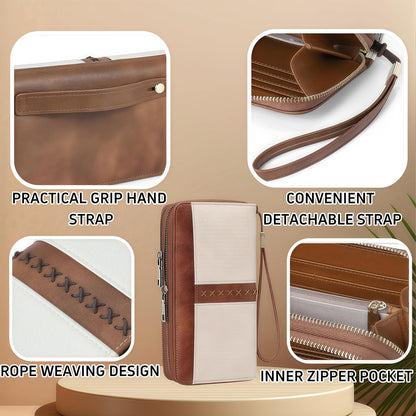 HOTLarge Capacity Women's Leather Wallet - RFID Blocking Double Zipper Around Wristlet Clutch Credit Card Holder