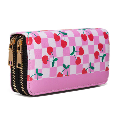 HOTBlack Cat Floral Double Zip Wallet for Women, Cute Kawaii Aesthetic Small Wallet with Card Slots & Coin Pocket, Compact Boho Travel Purse for Cat Lovers