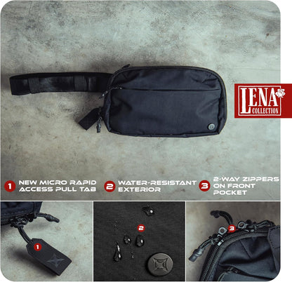 HOTVertx Everyday Tactical Fanny Pack 2.1-100% Nylon Fanny Pack for Men and Women with CCW-Ready Design and Rapid Access Tab - Black - 2L