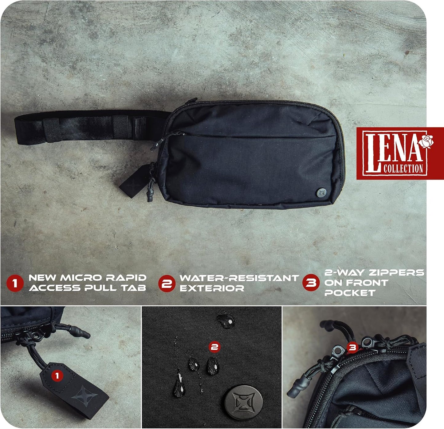 HOTVertx Everyday Tactical Fanny Pack 2.1-100% Nylon Fanny Pack for Men and Women with CCW-Ready Design and Rapid Access Tab - Black - 2L