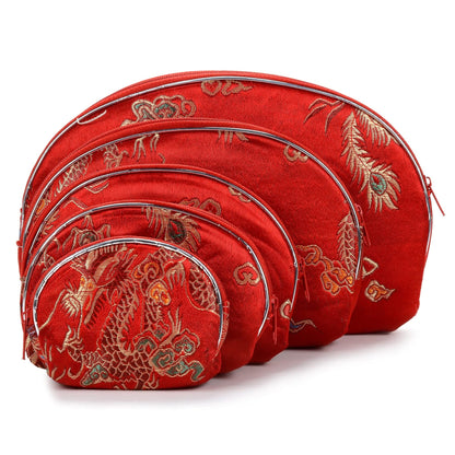 HOTKALIFANO 5pcs Purple Flower Jewelry & Coin Silk Pouch Brocade Embroidered Gift Bag/Purse - Oriental Chinese Style Travel Wallet with Zipper (Family Owned and Operated)