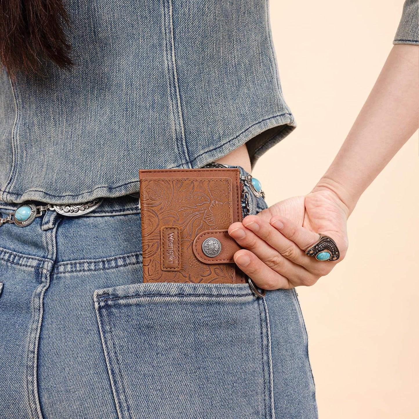 HOTMontana West X Wrangler Small Womens Wallet Slim Credit Card Holder Minimalist Brown Keychain Wallet Compact Western Card Organizers