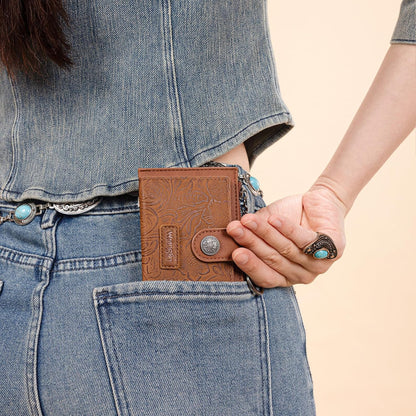 HOTMontana West X Wrangler Small Womens Wallet Slim Credit Card Holder Minimalist Brown Keychain Wallet Compact Western Card Organizers