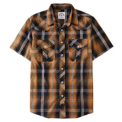 HOTDubinik® Western Shirts for Men Short Sleeve Plaid Pearl Snap Shirts for Men Button Up Shirt Cowboy Casual Work Shirt