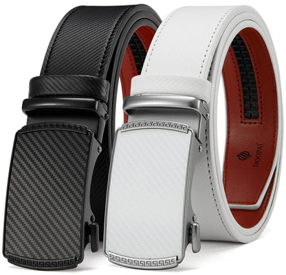 HOTDOOPAI Men's 2 Pack Ratchet Dress Belt - Adjustable 1 3/8" Genuine Leather, Size Length Can Be Cut, With Gift Box