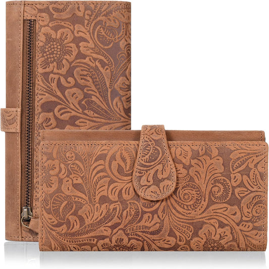 HOTReal Leather Women Wallet Leather with RFID Blocking -Trifold Card Holder Designer Ladies Clutch with ID Window Wallets
