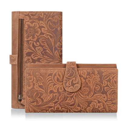HOTReal Leather Women Wallet Leather with RFID Blocking -Trifold Card Holder Designer Ladies Clutch with ID Window Wallets