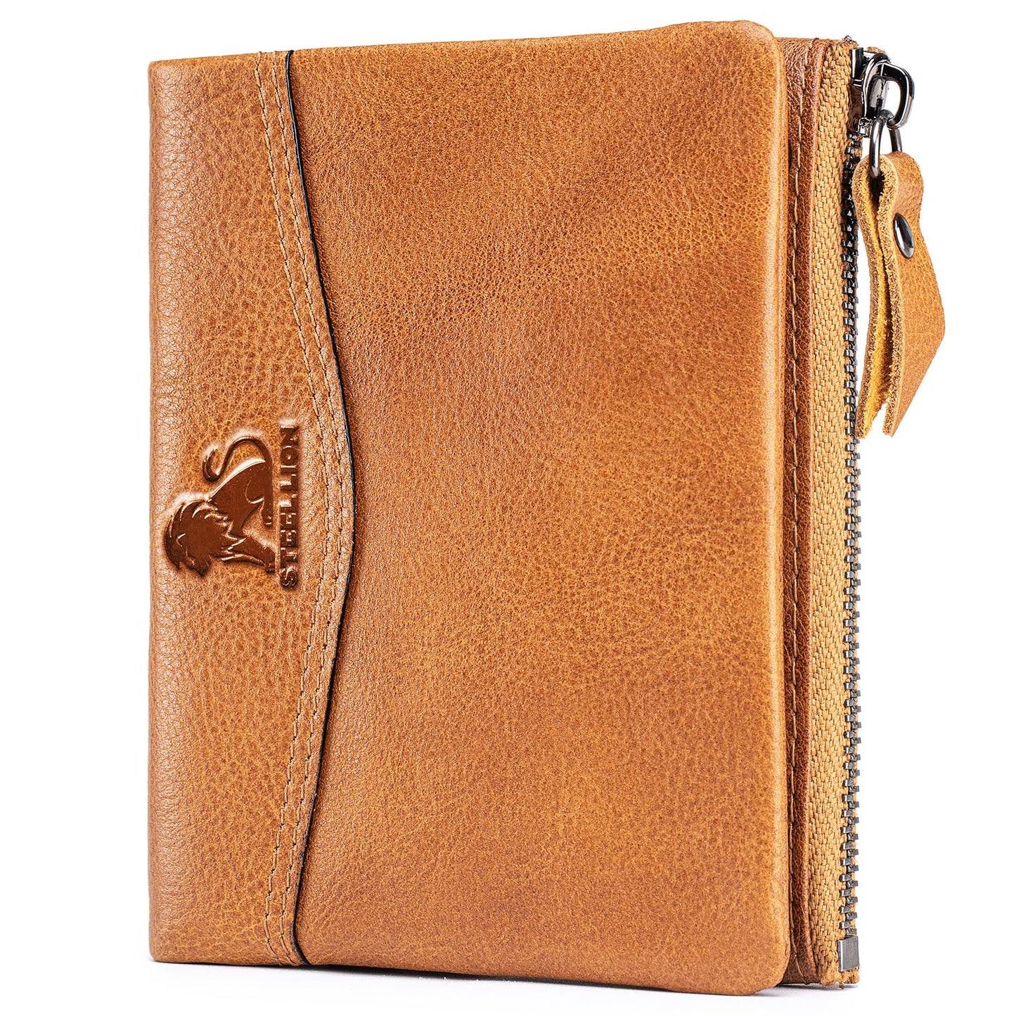 HOTWallet for Women, RFID Blocking Leather Zip Wallet, 10 Card Slots | Genuine cowhide,clear ID window,zip coin pocket,snap closure,ideal for daily carry (Coffee)
