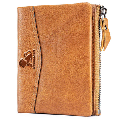 HOTWallet for Women, RFID Blocking Leather Zip Wallet, 10 Card Slots | Genuine cowhide,clear ID window,zip coin pocket,snap closure,ideal for daily carry (Coffee)