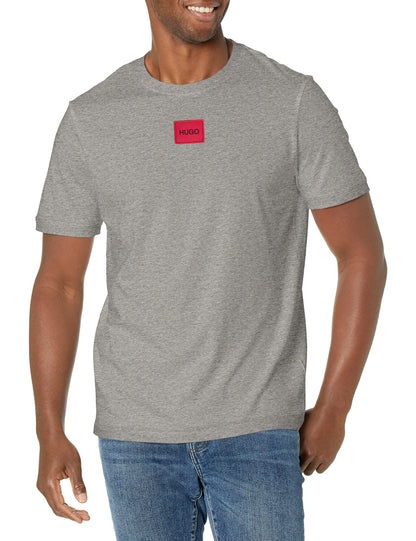 HOTHugo Mens Ribbed Crew Neck Regular Fit Center Logo T-Shirt