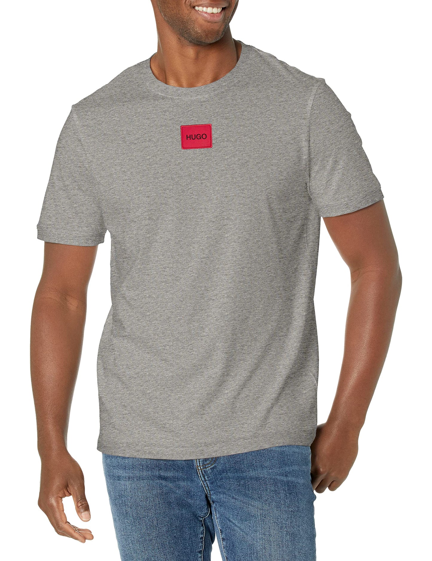 HOTHugo Mens Ribbed Crew Neck Regular Fit Center Logo T-Shirt