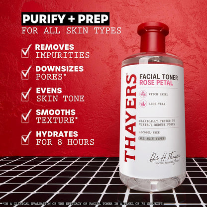 HOTTHAYERS Alcohol-Free Rose Petal Witch Hazel Facial Toner for Glowing Skin, Soothing, Hydrating, Refreshing Toner for All Skin Types, 12oz (Packaging May Vary)