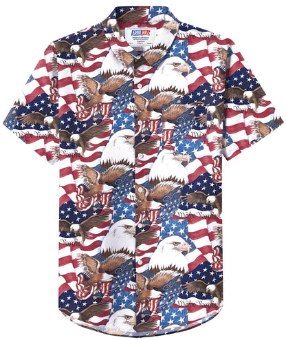 HOTArvilhill Men American Flag Button Shirt 4th of July Short Sleeve Shirts (S-3XL)