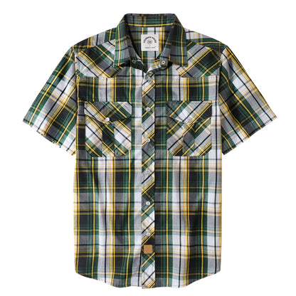 HOTDubinik® Western Shirts for Men Short Sleeve Plaid Pearl Snap Shirts for Men Button Up Shirt Cowboy Casual Work Shirt