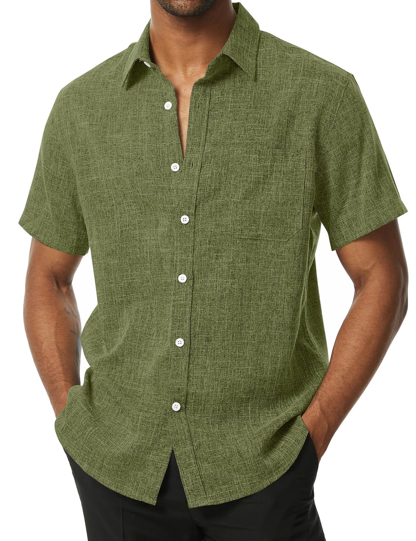 HOTPARKLEES Mens Wrinkle Free Short Sleeve Button Down Shirts Texture Linen Shirts Casual Vacation Beach Summer Tops