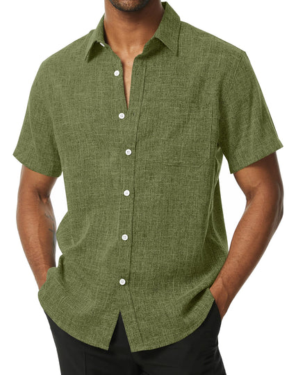 HOTPARKLEES Mens Wrinkle Free Short Sleeve Button Down Shirts Texture Linen Shirts Casual Vacation Beach Summer Tops