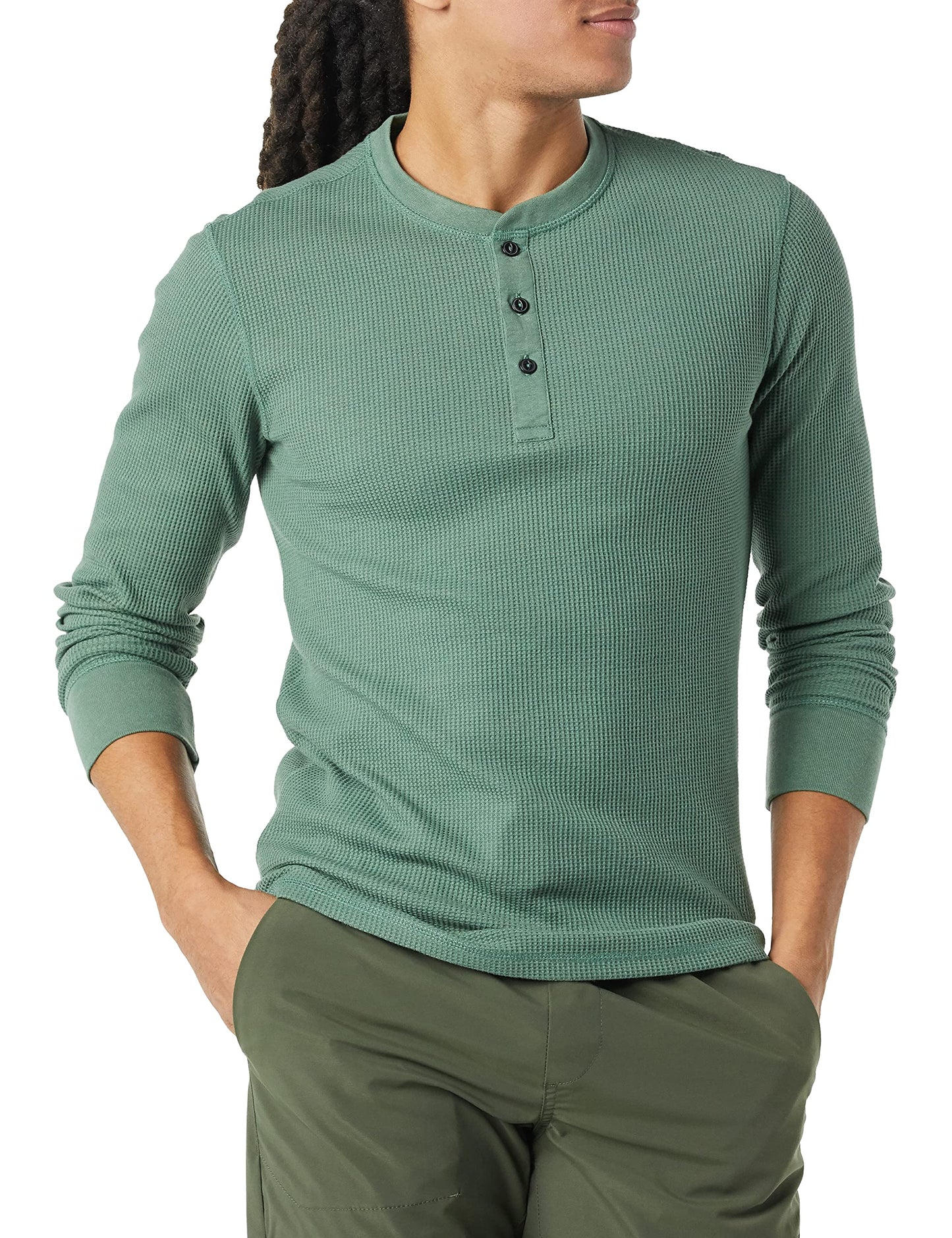 HOTAmazon Essentials Men's Long Sleeve Waffle Henley Shirt