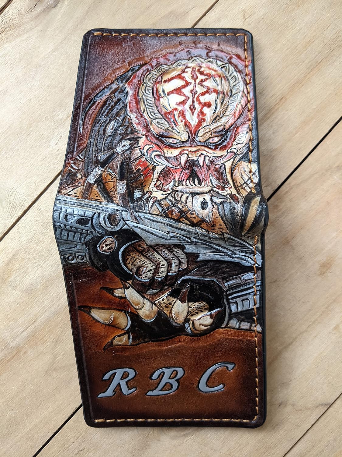 HOTMen's 3D Genuine Leather Wallet, Hand-Carved, Hand-Painted, Leather Carving, Custom wallet, Personalized wallet, Alien