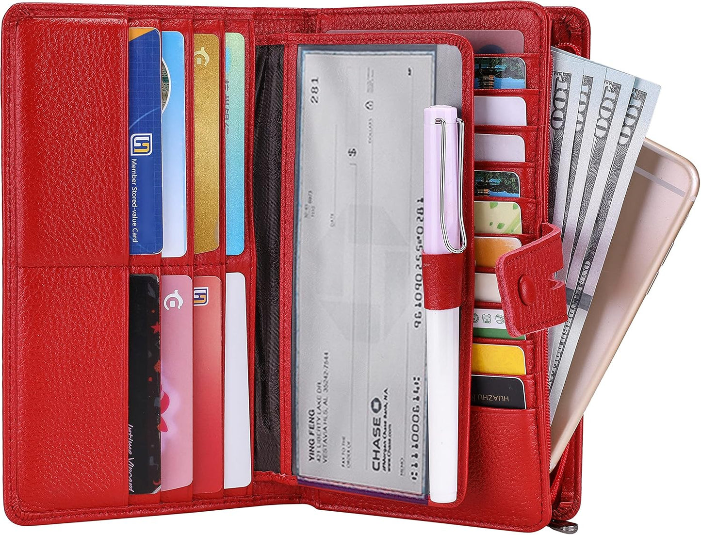 HOTItslife Womens Wallet,Large Capacity RFID Blocking Leather Wallets Credit Cards Organizer Ladies Wallet with Checkbook Holder