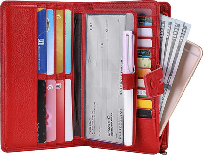 HOTItslife Womens Wallet,Large Capacity RFID Blocking Leather Wallets Credit Cards Organizer Ladies Wallet with Checkbook Holder