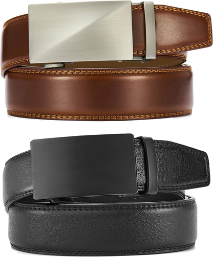 HOTCHAOREN Leather Ratchet Belt Men 2 Pack - Customizable Fit, Effortless Style (35mm)