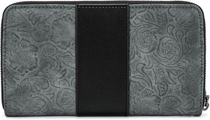 HOTMontana West Wrangler Black Wallet for Women Tooled Floral Zip Around Clutch Wallet RFID Blocking Keychain Credit Card Holder