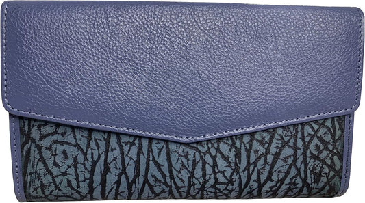 HOTBaroncelli Leather Wallets For Women Size Large Capacity - Designer Elephant Print Color Violet - Genuine Leather Wallet Compact With Zipper Pocket - Credit Card Holder for womens