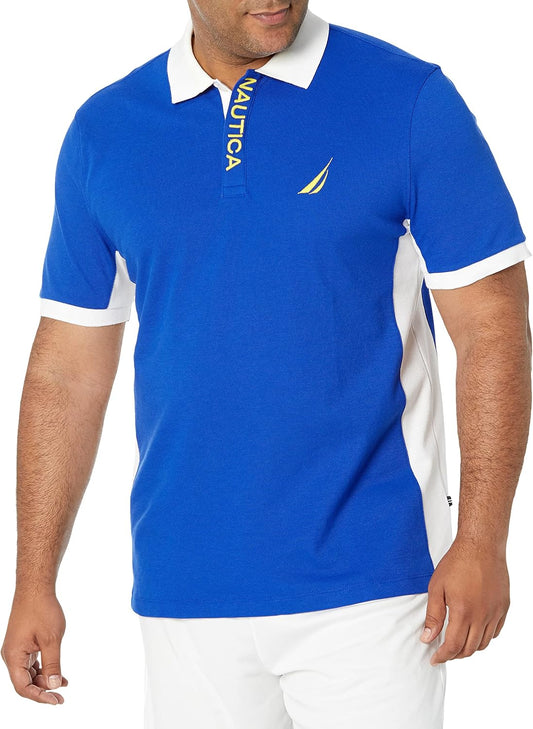 HOTNautica Men's Short Sleeve Color Block Performance Pique Polo Shirt