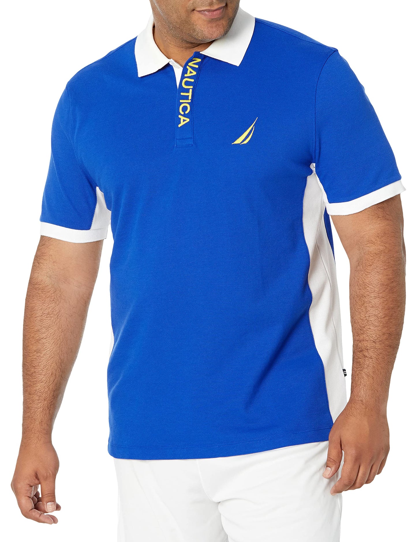 HOTNautica Men's Short Sleeve Color Block Performance Pique Polo Shirt