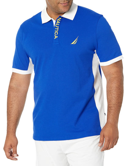 HOTNautica Men's Short Sleeve Color Block Performance Pique Polo Shirt