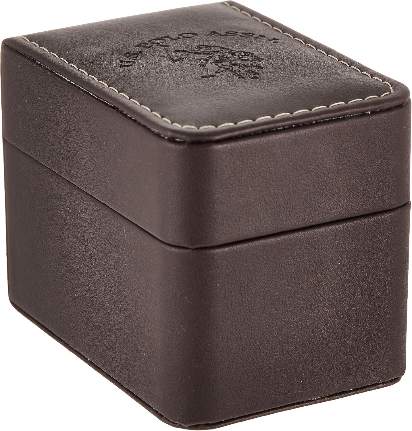 HOTU.S. Polo Assn. Men's Brown Leather Strap Watch with Blue Dial and Silver-Tone Case – Analog Quartz Timepiece with Sport Bezel Accent Box Included Fits Wrists 5.5"-8"