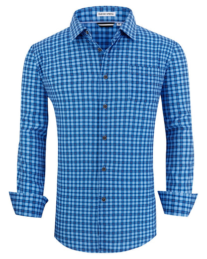 HOTAlex Vando Mens Wrinkle Free 4-Way Stretch Print Business Casual Shirt | Wrinkle resistant, Machine washable, Classic check Pattern, True-to-size cut, Business & Daily, Easy outfit pairing