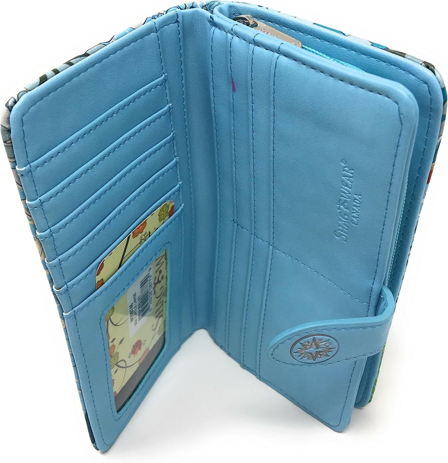HOTShag Wear Sea Turtle Large Wallet Vegan Faux Leather Ocean Design Clutch with Card Slots Bill Compartments ID Window Zippered Coin Pocket 7" Blue