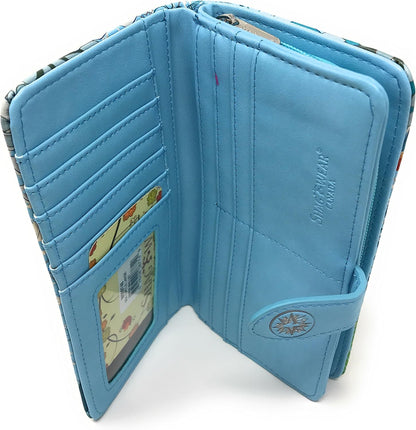 HOTShag Wear Sea Turtle Large Wallet Vegan Faux Leather Ocean Design Clutch with Card Slots Bill Compartments ID Window Zippered Coin Pocket 7" Blue